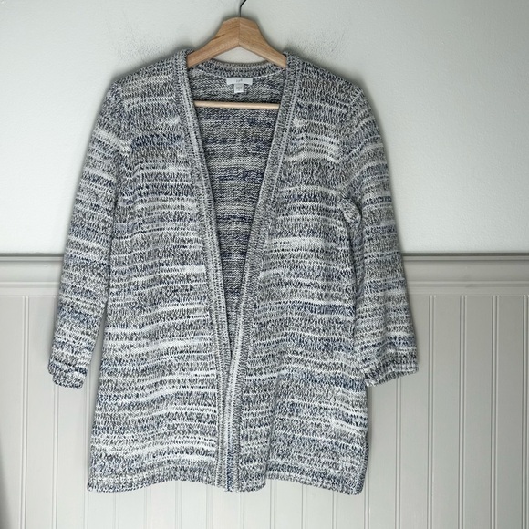 J. Jill Sweaters - J. Jill Small Gray Blue White Knit Open-Front Cardigan 100% Cotton